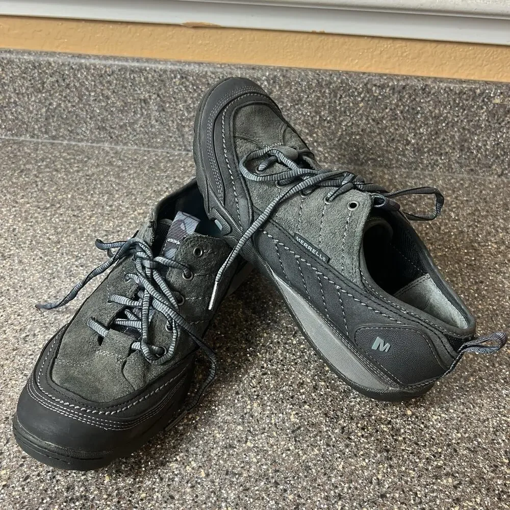 Merrell Women's 9 Outdoor Hiking Sport Shoes Black Suede/Leather Lace Up Comfort